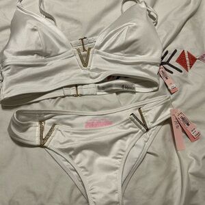 New white bikini swimsuit with rhinestones